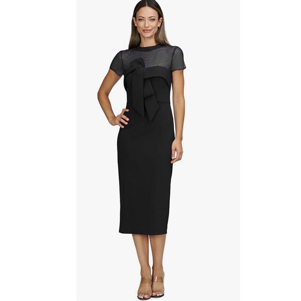 JS Collections Roselle Bow Midi Dress Black Sheath Cocktail Formal Women’s 16